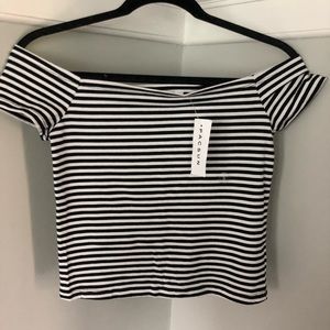 Stripped Off the Shoulder Crop Top